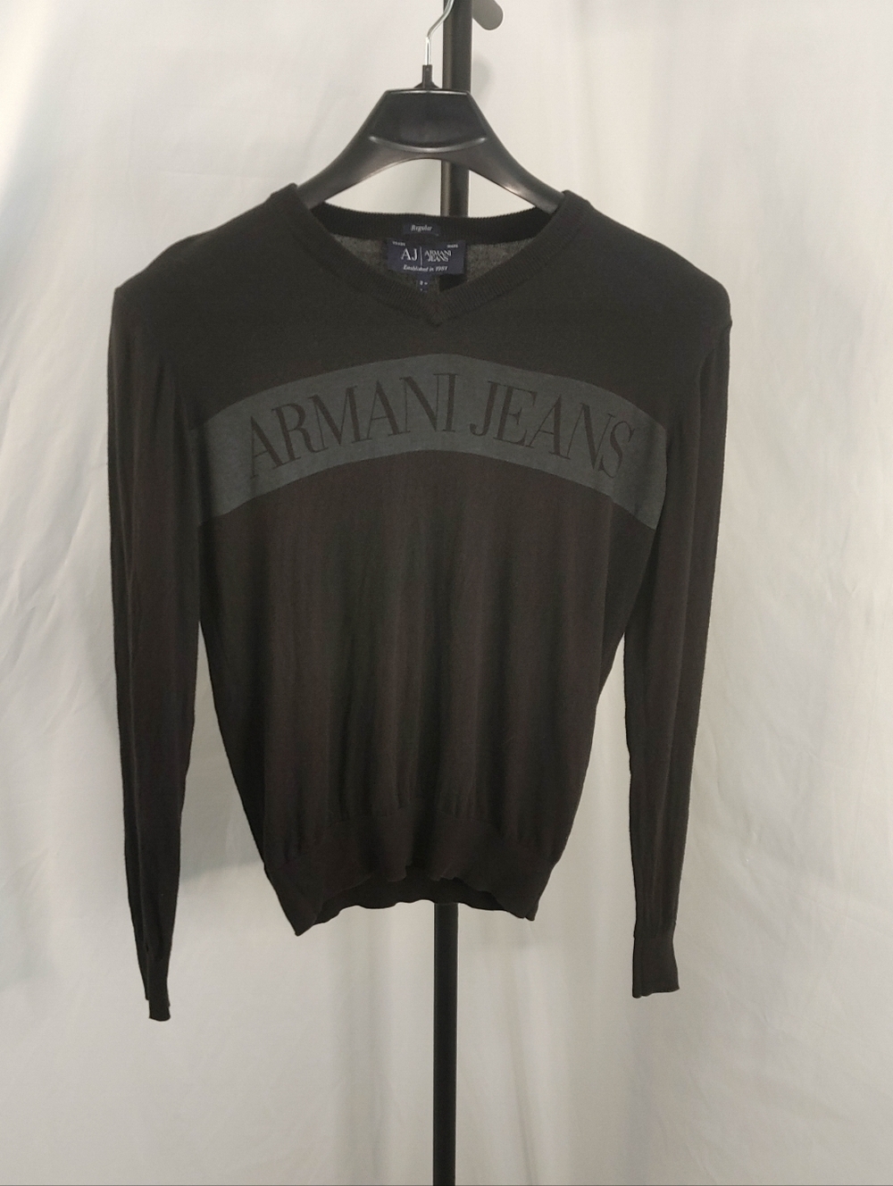 Armani Jeans Black Logo Knit Top Long Sleeve Cotton Mens Small Womens Medium - Picture 2 of 15